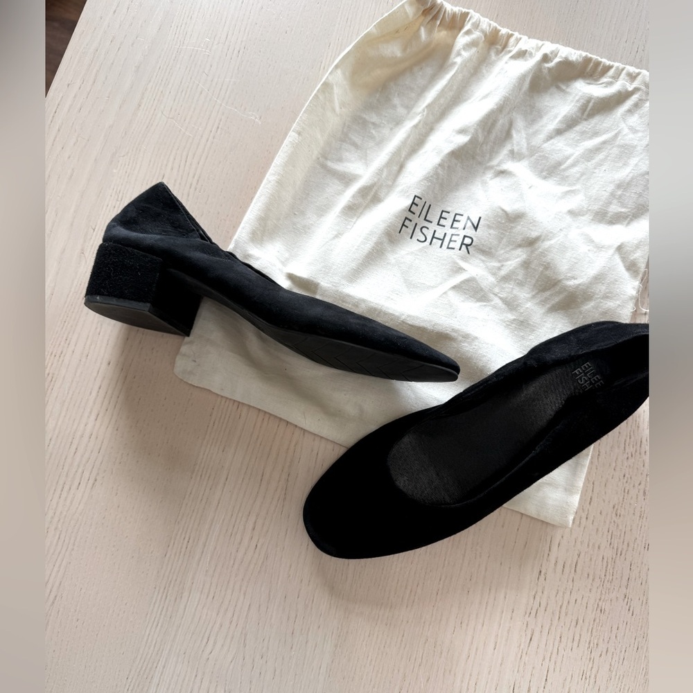 Eileen Fisher black suede pump. Stretch ankle. Worn twice. Too small. Women’s 7.
